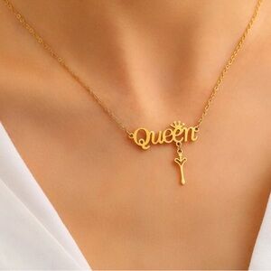 Gold Plated Stainless Steel “Queen” Lettering Pendant Necklace
